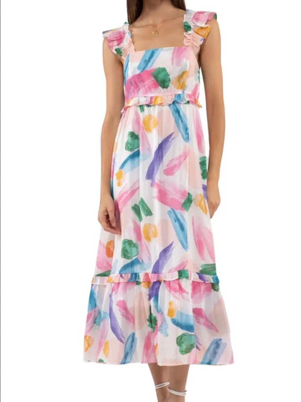 Blu Pepper Nordstrom Womens Colorful Brush Stroke Ruffle Midi Dress Medium M